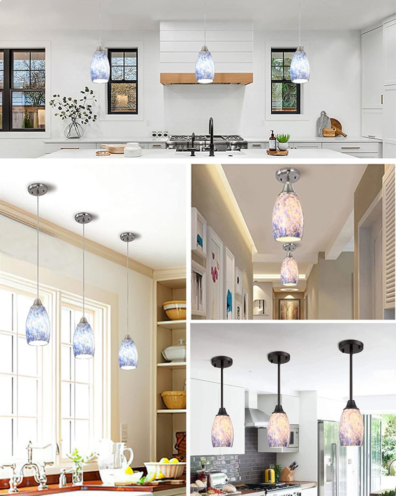 karyfine Hand Blown Art Glass Lamp Shade for Lighting Fixture Replacement Oval Glass Shade Height 7.48inch,Fitter 1.65inch,Max Diameter 4.7inch for ceiling pendant lights for kitchen (Blue) - Image 5